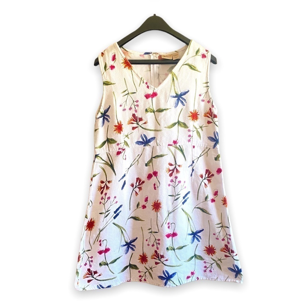 Woolrich White and Floral A-Line Cotton Tank Dress